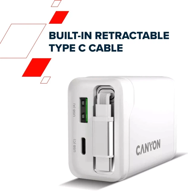 Зарядное устройство для Canyon OnCharge 65RC Build-In Cable USB-C 65W 1xPD 1xQC White (CNS-CURC65ACB) - изображение 10
