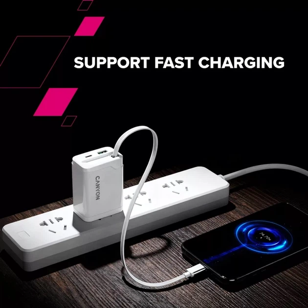 Зарядное устройство для Canyon OnCharge 65RC Build-In Cable USB-C 65W 1xPD 1xQC White (CNS-CURC65ACB) - изображение 14