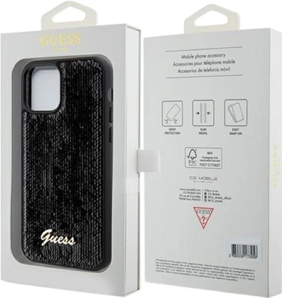 Панель Guess Sequin Script Metal для Apple iPhone 12/12 Pro Black (GUHCP12MPSFDGSK) - зображення 8