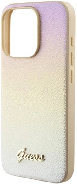 Etui Guess Saffiano Iridescent Script do Apple iPhone 14 Pro Gold (GUHCP14LPSAIRSD) - obraz 6