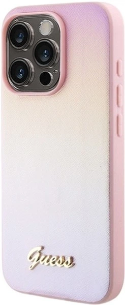 Etui Guess Saffiano Iridescent Script do Apple iPhone 14 Pro Pink (GUHCP14LPSAIRSP) - obraz 2