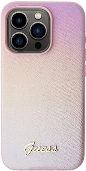 Etui Guess Saffiano Iridescent Script do Apple iPhone 14 Pro Pink (GUHCP14LPSAIRSP) - obraz 3