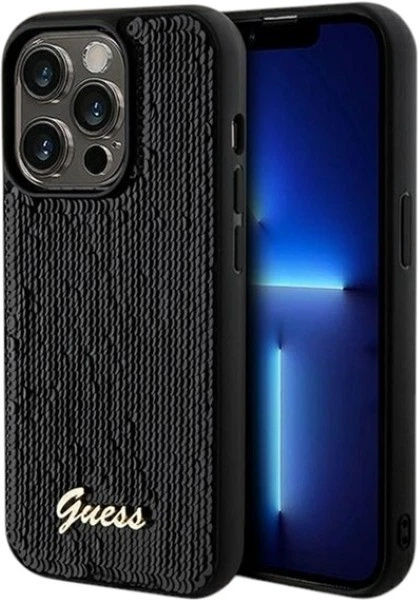Панель Guess Sequin Script Metal для Apple iPhone 14 Pro Max Black (GUHCP14XPSFDGSK) - зображення 1