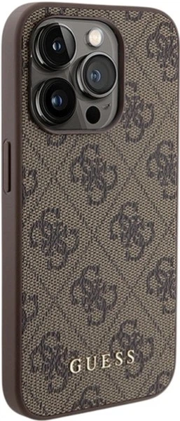 Etui Guess 4G Metal Gold Logo do Apple iPhone 15 Pro Brown (GUHCP15LG4GFBR) - obraz 4