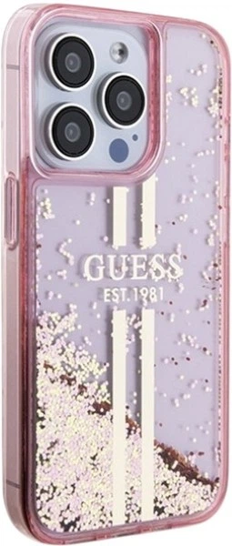 Панель Guess Liquid Glitter Gold Stripes для Apple iPhone 15 Pro Pink (GUHCP15LLFCSEGP) - зображення 4