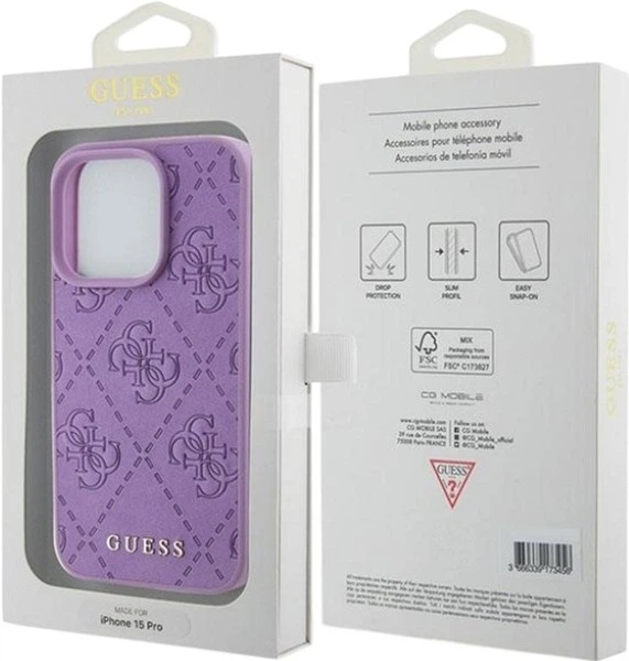 Панель Guess Leather 4G Stamped для Apple iPhone 15 Pro Light Purple (GUHCP15LP4EPMU) - зображення 8