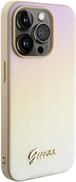 Etui Guess Saffiano Iridescent Script do Apple iPhone 15 Pro Gold (GUHCP15LPSAIRSD) - obraz 4