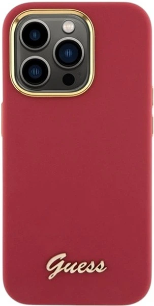 Etui Guess Silicone Script Metal Logo & Frame do Apple iPhone 15 Pro Magenta (GUHCP15LSMBSLM) - obraz 3