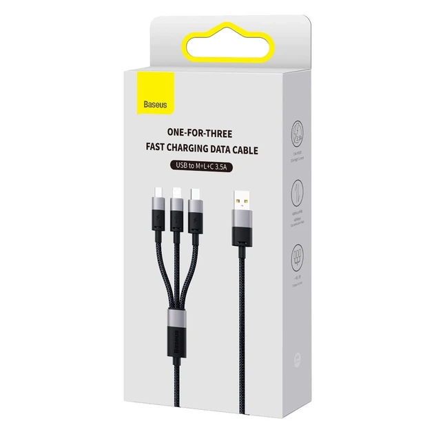 USB кабель 3в1 Micro USB/Lightning/Type-C Baseus StarSpeed One-for-three Fast Charging (1.2м, 3.5A). Black - Фото 10 USB кабель 3в1 Micro USB/Lightning/Type-C Baseus StarSpeed One-for-three Fast Charging (1.2м, 3.5A). Black - изображение 10