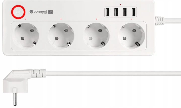 Listwa sieciowa Kruger&Matz KM2250 4 gniazda typu niemieckiego i 4xUSB 2100 mA Connect P6 Tuya (5901890122207) - obraz 3