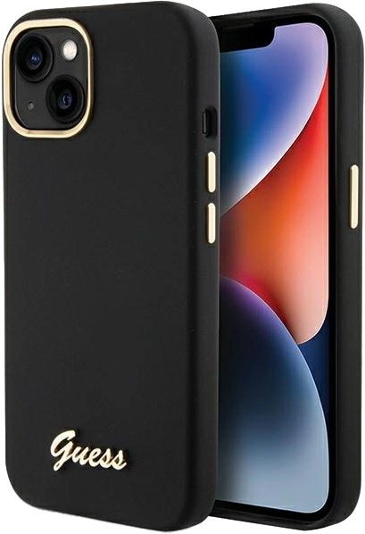 Etui Guess Silicone Script Metal Logo & Frame do Apple iPhone 15/14/13 Black (3666339149321) - obraz 1