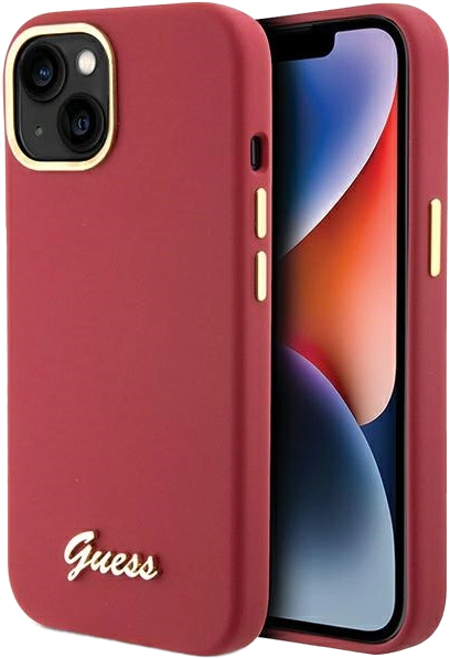 Etui Guess Silicone Script Metal Logo & Frame do Apple iPhone 15/14/13 Red (3666339149048) - obraz 1