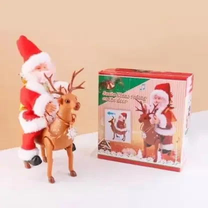 Интерактивная игрушка Санта-Клаус верхом на олене музыкальная фигурка светящаяся голова - изображение 8