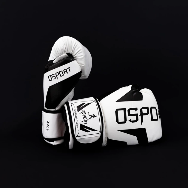 Перчатки боксерские для бокса 12 унций на липучке OSPORT кожа PU (BO-5698) Бело-черный - изображение 2