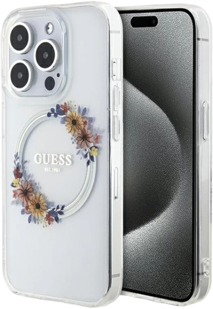 Панель Guess IML Flowers Wreatch MagSafe для Apple iPhone 15 Pro Transperent (3666339221720) - зображення 1