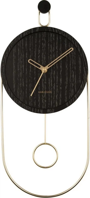 Настінний годинник Karlsson Swing із золотими стрілками 20 см Чорний (8714302147470) - зображення 1