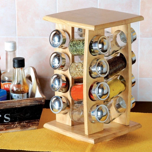 Zestaw przyprawników Orion z pojemnikami drewniany obrotowy 16 szt (8592381039912) - obraz 2