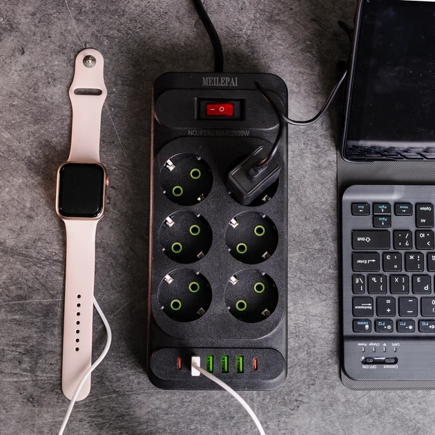 Сетевой фильтр-удлинитель POWER 6 розеток 4 USB-A + 2 USB Type-C 3 метра черный - изображение 2