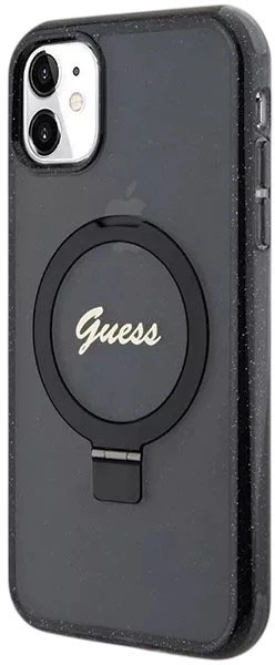 Etui plecki Guess Ring Stand Script Glitter MagSafe do Apple iPhone 11 Black (GUHMN61HRSGSK) - obraz 2
