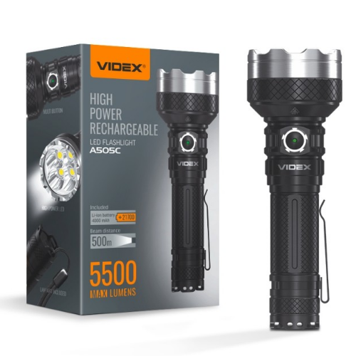 Ліхтарик LED портативний 5500Lm 5000К чорний VLF-A505C Videx - Фото 1 Ліхтарик LED портативний 5500Lm 5000К чорний VLF-A505C Videx - зображення 1
