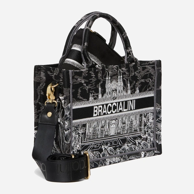 Сумка крос-боді через плече жіноча тканинна середня Braccialini Queen Tessuto B18590 TY 3250 Чорна (800070348955) - зображення 3