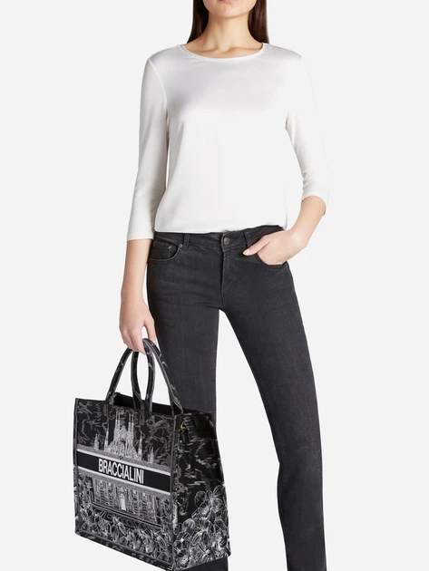 Сумка крос-боді через плече жіноча тканинна велика Braccialini Queen Tessuto B18591 TY 3250 Чорна (800070348929) - зображення 2