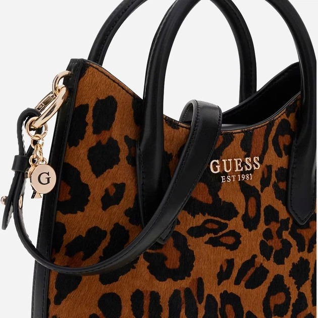 Сумка крос-боді через плече жіноча з натуральної шкіри середня Guess Domitilla HWLO7529760 LEO Чорна (800070344396) - зображення 3