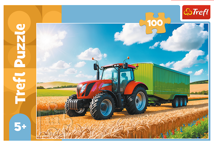 Puzzle Trefl Maszyny rolnicze traktor z przyczepą 100 elementów 16494 (5900511164947) - obraz 2