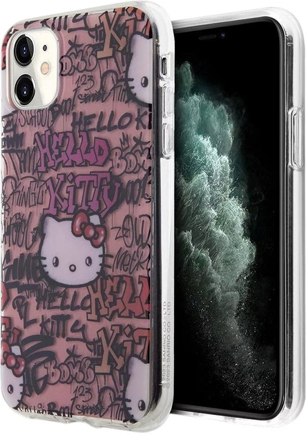 Etui plecki Hello Kitty IML Tags Graffiti do Apple iPhone 11 Pink (HKHCN61HDGPTP) - obraz 1