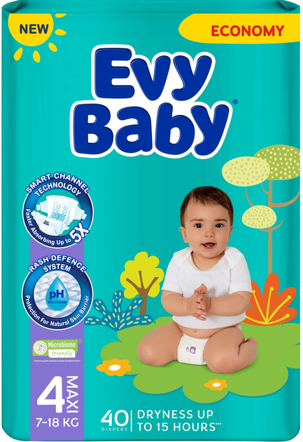 Подгузники Evy Baby 4 Maxi (7-18 кг), 40 шт - Фото 1 Подгузники Evy Baby 4 Maxi (7-18 кг), 40 шт - изображение 1