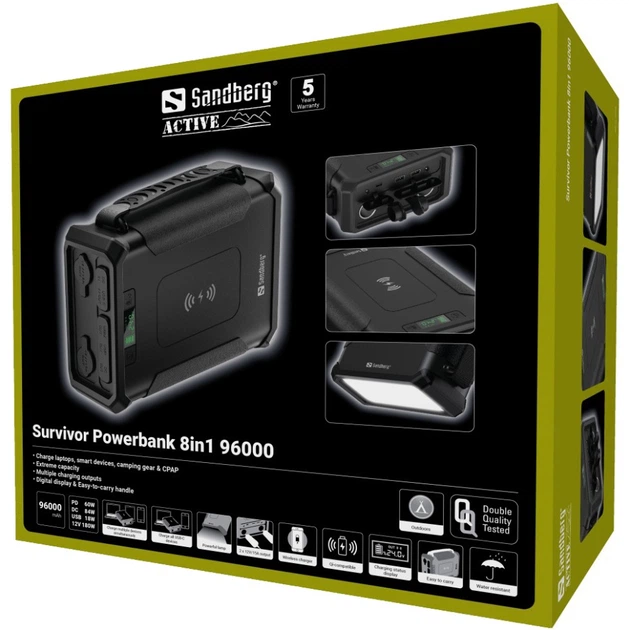 Powerbank Sandberg Survivor 96000mAh 180W IQ PD QC3.0 Wireless Czarny (420-78) - obraz 6