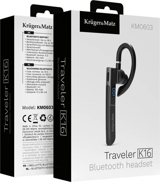 Bluetooth-гарнітура Kruger&Matz Traveler K16 Black (5901890120890) - зображення 7