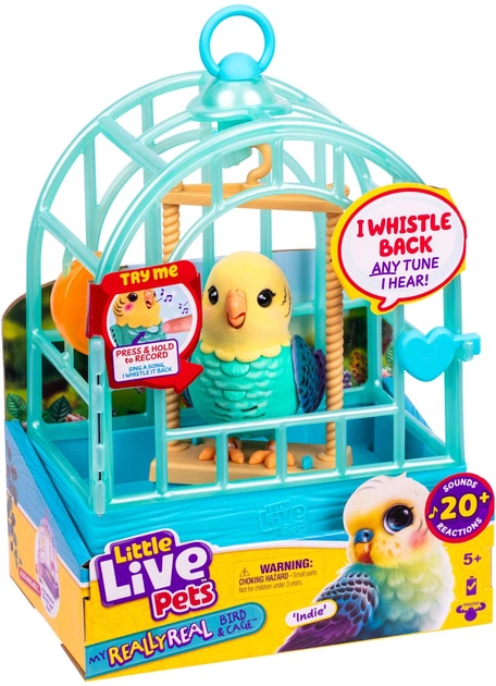 Інтерактивна іграшка Moose Little Live birds Хвилястий папужка Інді в клітці (630996266915) - зображення 2