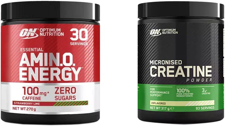 Набір Optimum Nutrition Амінокислота AmiNO Energy Strawberry & Lime 270 г (5060245607469) + Креатин Micronised Creatine 317 г (5060245605397) - зображення 1