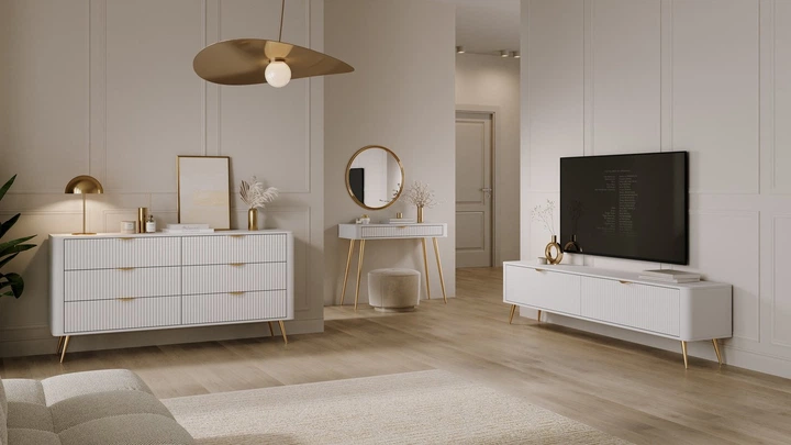 Комод Perfect Home Lante 6S/163 81.2x163.2x38 см, 6 шухляд, золоті ніжки Білий (000012377615) - Фото 6 Комод Perfect Home Lante 6S/163 81.2x163.2x38 см, 6 шухляд, золоті ніжки Білий (000012377615) - зображення 6