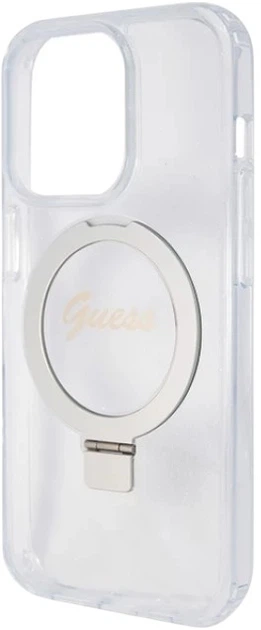 Etui plecki Guess Ring Stand Script Glitter MagSafe do Apple iPhone 15 Pro Transparent (3666339156626) - obraz 6