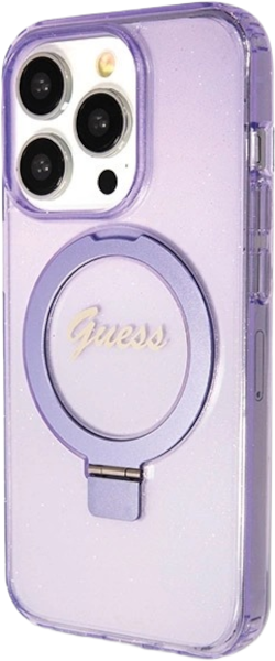 Etui plecki Guess Ring Stand Script Glitter MagSafe do Apple iPhone 15 Pro Purple (3666339156763) - obraz 3