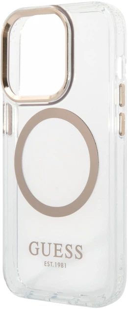 Etui plecki Guess Metal Outline Magsafe do Apple iPhone 15 Pro Transparent/Gold (3666339196912) - obraz 4