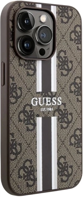 Etui plecki Guess 4G Printed Stripes MagSafe do Apple iPhone 15 Pro Brown (3666339203467) - obraz 3