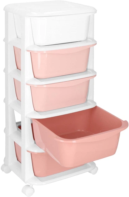 Полиця для іграшок Springos HA0211 з 5 шухлядами на коліщатках Рожево-біла (5908455300452) - зображення 2