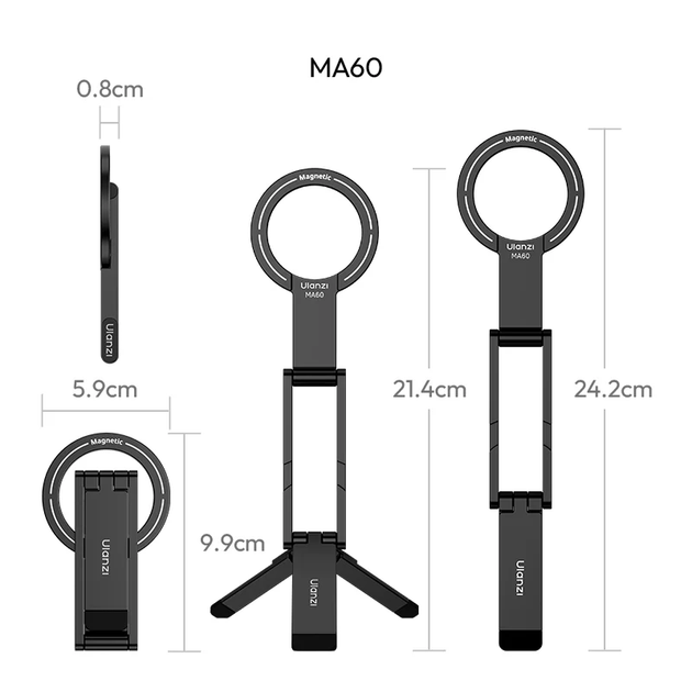 Магнітний штатив Ulanzi MA60 для телефону з MagSafe Black (р.59 × 99 × 8 мм) - Фото 6 Магнітний штатив Ulanzi MA60 для телефону з MagSafe Black (р.59 × 99 × 8 мм) - изображение 6