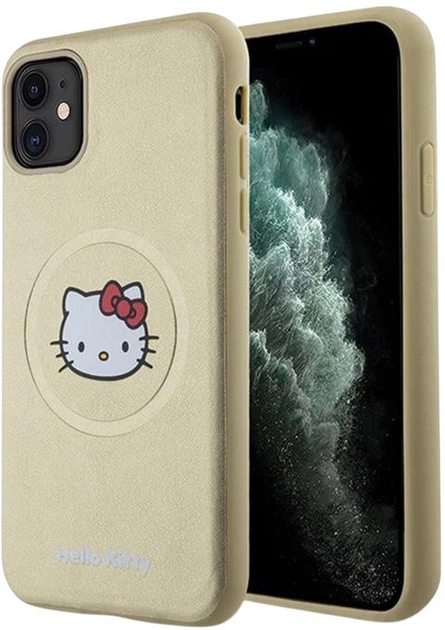 Панель Hello Kitty Leather Kitty Head MagSafe для Apple iPhone 13 Pro Gold (HKHMP13LPGHCKD) - зображення 1