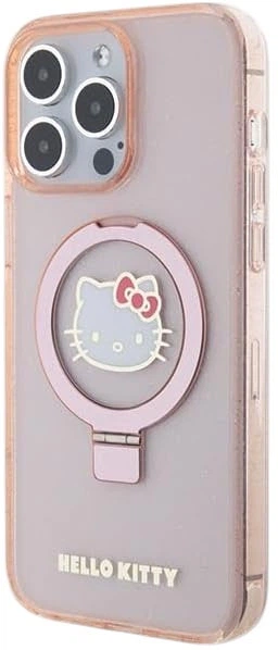 Etui plecki Hello Kitty Ring Stand Glitter Electrop Logo MagSafe do Apple iPhone 15 Pro Max Gold (HKHMP15XHRSGEP) - obraz 2