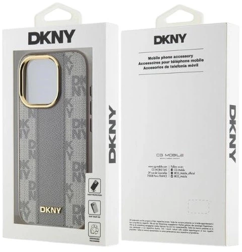 Etui DKNY Leather Checkered Mono Pattern MagSafe do Apple iPhone 15 Pro Beige (3666339259990) - obraz 5