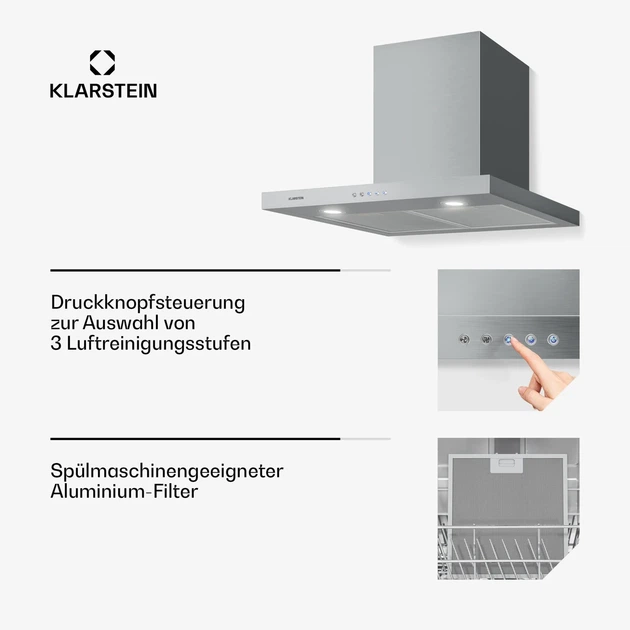 Вытяжка для кухни Klarstein Limelight шириной 90 см Настенная вытяжка с подсветкой 600 м³/ч 75 Вт - изображение 3