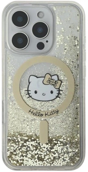 Etui plecki Hello Kitty Liquid Glitter Fever MagSafe do Apple iPhone 16 Pro White Gold (HKHMP16LLGDIH) - obraz 2