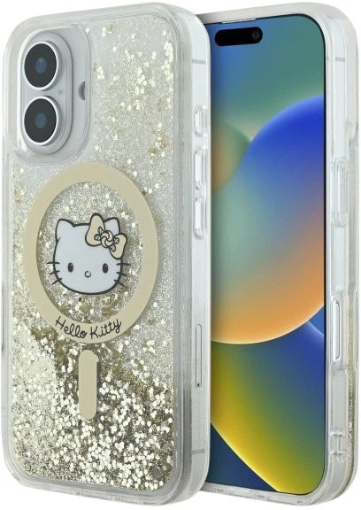 Etui plecki Hello Kitty Liquid Glitter Fever MagSafe do Apple iPhone 16 White Gold (HKHMP16SLGDIH) - obraz 1