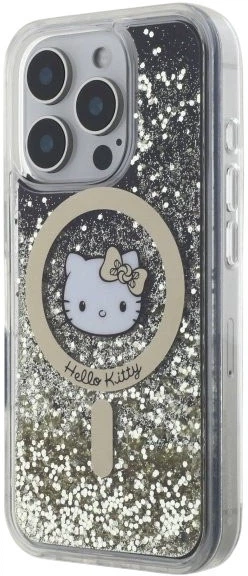 Etui plecki Hello Kitty Liquid Glitter Fever MagSafe do Apple iPhone 16 Pro Black Gold (HKHMP16LLGDIK) - obraz 2