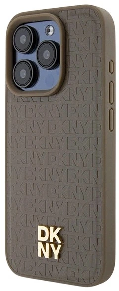 Etui DKNY Leather Monogram Pattern Metal Logo MagSafe do Apple iPhone 15 Pro Brown (3666339261818) - obraz 2