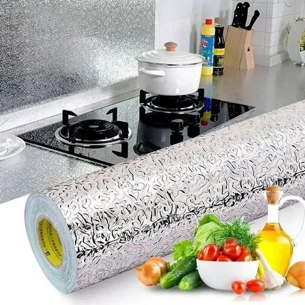 Кухонная фольга самоклеющая для кухни 60см*5м , водонепроницаемая алюминиевая пленка для кухонных поверхностей - изображение 5